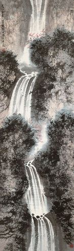 傅抱石 1962年作 深山飞瀑 立轴