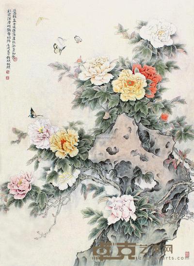 杨斌 杨琪 丙戌(2006年)作 牡丹 镜片 90×123cm