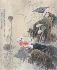 冯沫 甲申（2004年）作 荷花 镜片