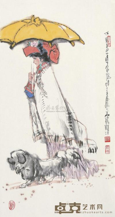 杜显清 戊寅（1998年）作 彝家风情 镜片 97.5×52cm