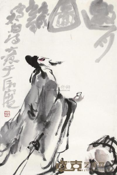 李世南 壬戌（1982年）作 邀月图 立轴 69.5×46.5cm