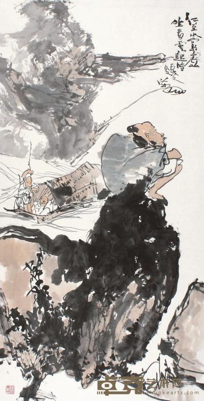 陈侗 丙戌（2006年）作 望江图 镜片 138×70cm