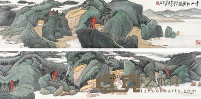 西乐群 壬申(1992年)作 青山红树图 手卷 33×300cm