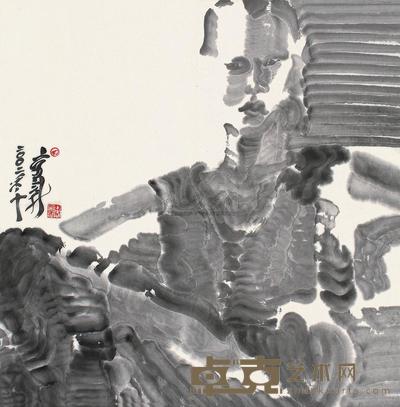 周京新 2002年作 人物 立轴 70×69cm
