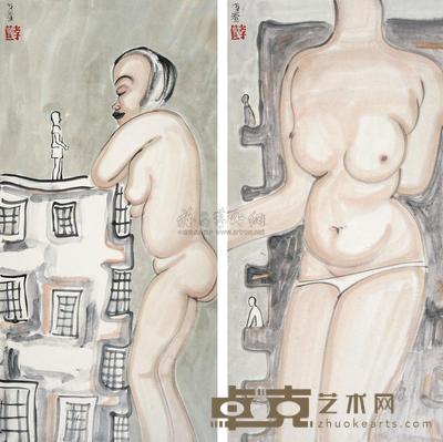 李孝萱 现代人体 (两帧) 镜片 70×34.5cm×2