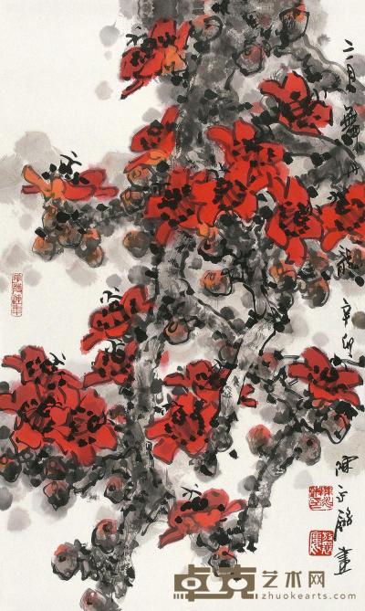 陈永锵 辛卯（2011年）作 红棉 镜片 83.5×51cm