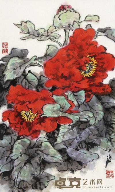 陈永锵 牡丹 镜框 84×51cm