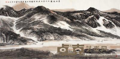 许钦松 丙戌（2006年）作 长河帆影 镜片 68×137cm