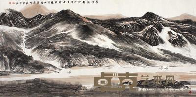 许钦松 丙戌(2006年)作 长河帆影 镜片 68×137cm