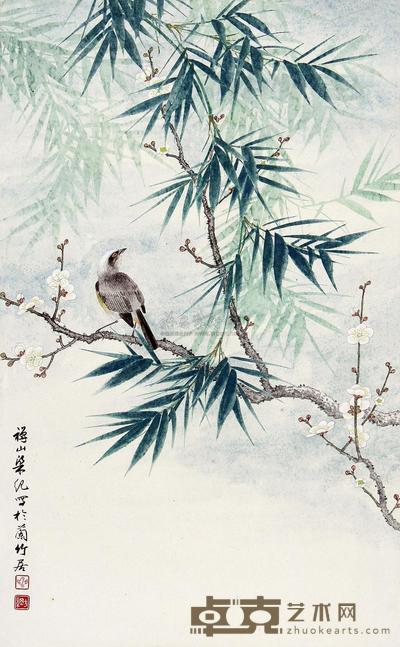 梁纪 白梅翠竹 镜片 68×42cm