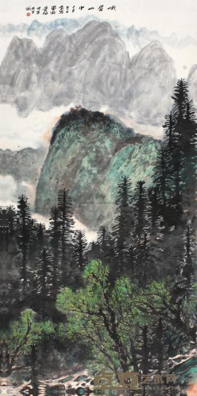 林丰俗 己巳（1989年）作 峨眉山中 立轴 136×68cm