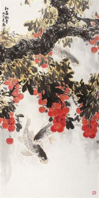 郑文岩 丙戌（2006年）作 红荔飘香 镜框