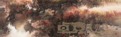 何百里 辛卯（2011年）作 枫彩泉光 镜片 40×126.5cm