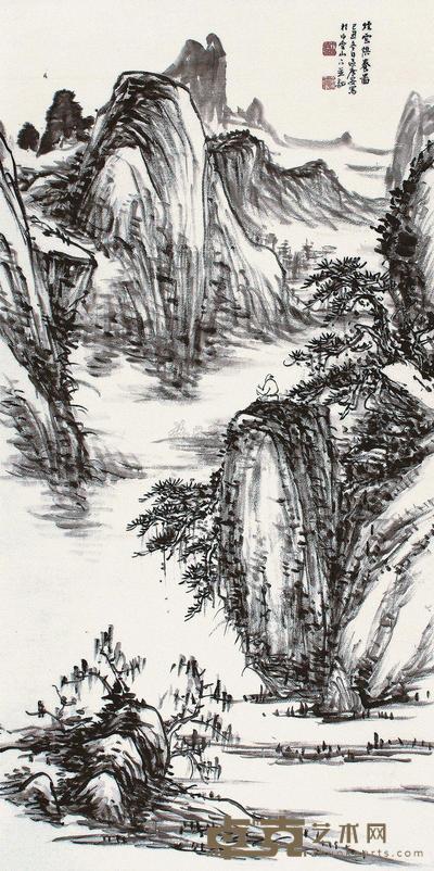 区广安 己丑（2009年）作 烟云供养图 立轴 131×67cm