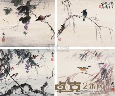容漱石 花鸟 (四帧) 镜片 30.5×39cm×4