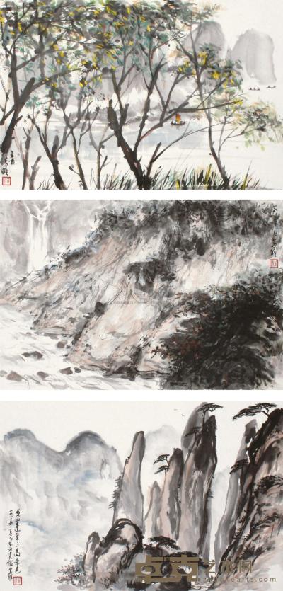 黄笃维 辛酉（1981年）作 风景 （三帧） 镜框 39.5×58.5cm×3