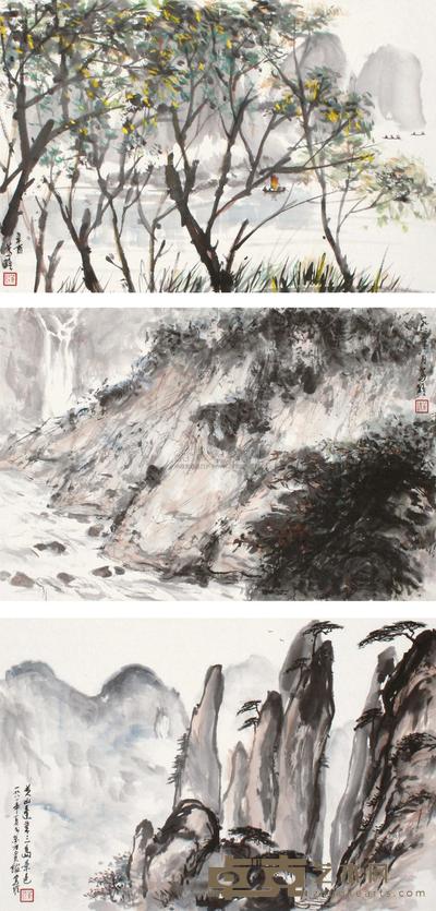 黄笃维 辛酉(1981年)作 风景 (三帧) 镜框 39.5×58.5cm×3