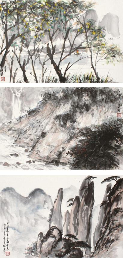 黄笃维 辛酉（1981年）作 风景 （三帧） 镜框