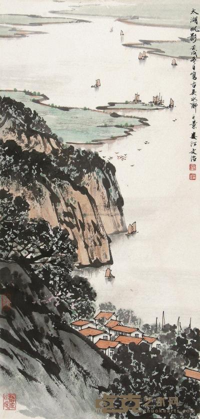 宋文治 壬戌（1982年）作 太湖帆影 立轴 69×33cm