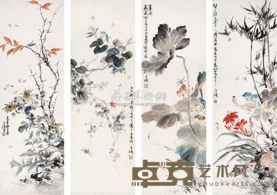 王雪涛 戊子(1948年)作 花鸟 四屏 99×32.5cm×4