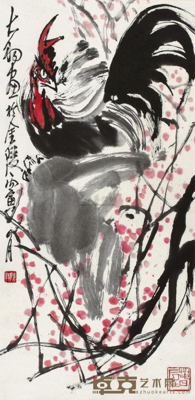 陈大羽 丙寅（1986年）作 公鸡图 立轴 91.5×45cm