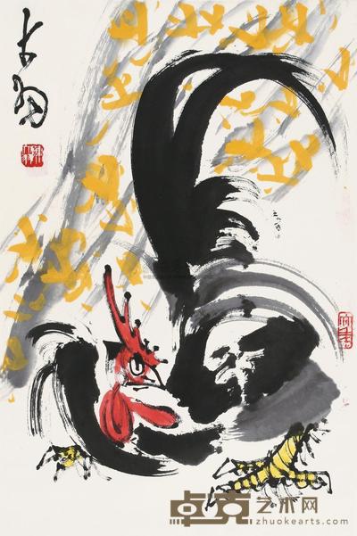 陈大羽 小公鸡 立轴 69×46cm