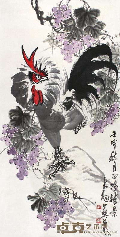 陈大羽 张正吟 壬戌（1982年）作 雄鸡 镜片 138×69.5cm