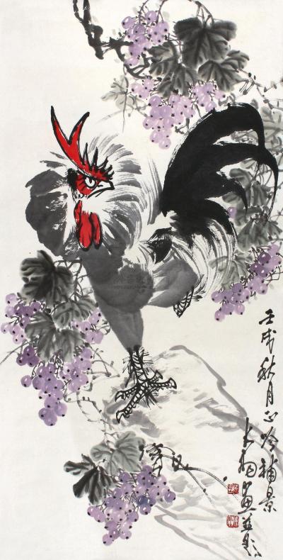 陈大羽 张正吟 壬戌（1982年）作 雄鸡 镜片
