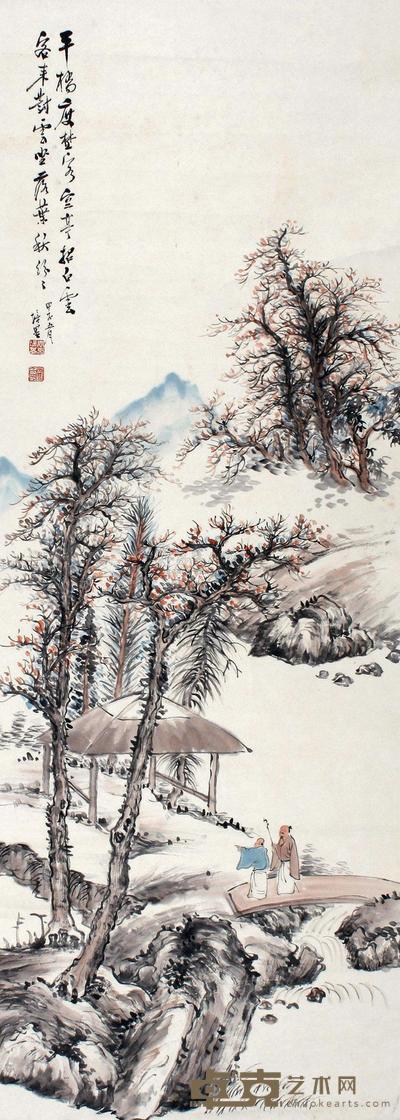 麦培基 甲子(1924年)作 山水 立轴 135×47cm