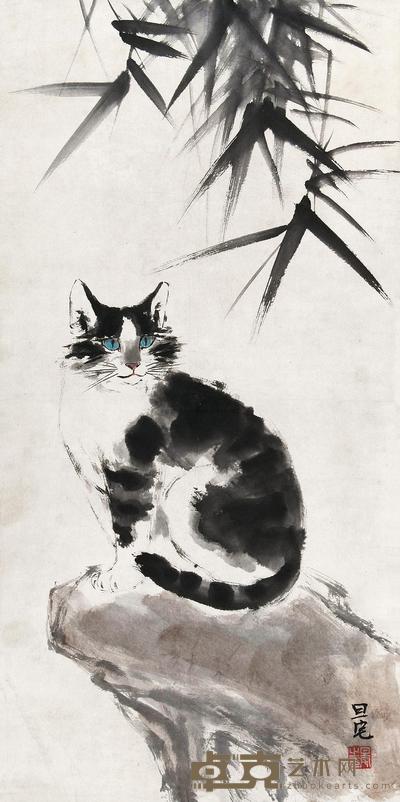 刘旦宅 猫 镜片 67×34cm