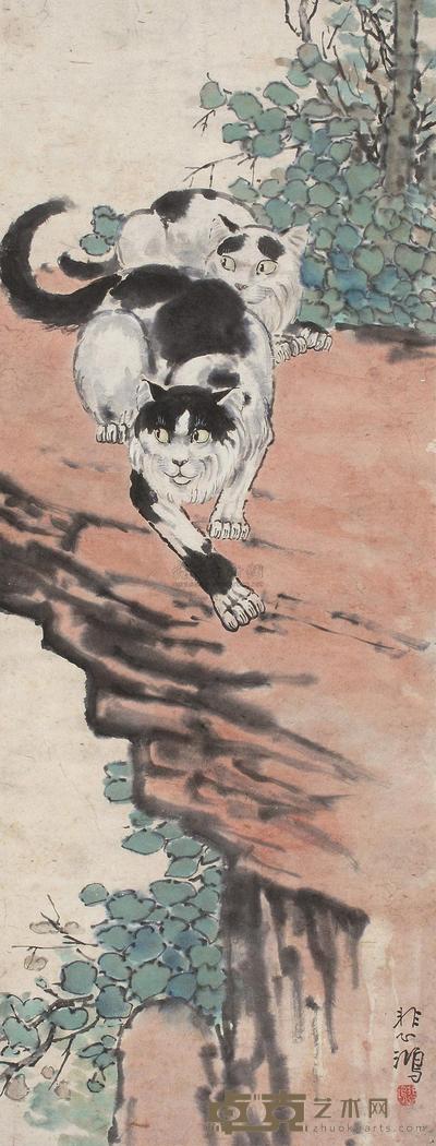 徐悲鸿 双猫 立轴 114.7×43.7cm