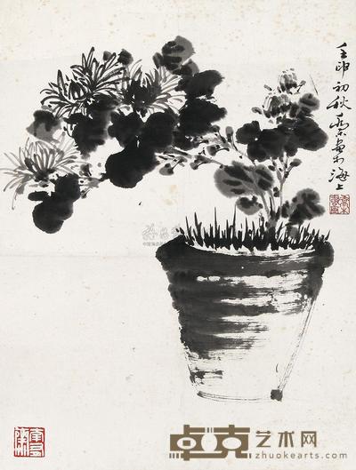 乔木 壬申(1992年)作 花卉 镜片 47.5×33.5cm