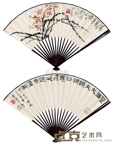 陈大羽 沙曼翁 丁卯(1987年)、己巳(1989年)作 兰花 成扇 15.5×48cm×2