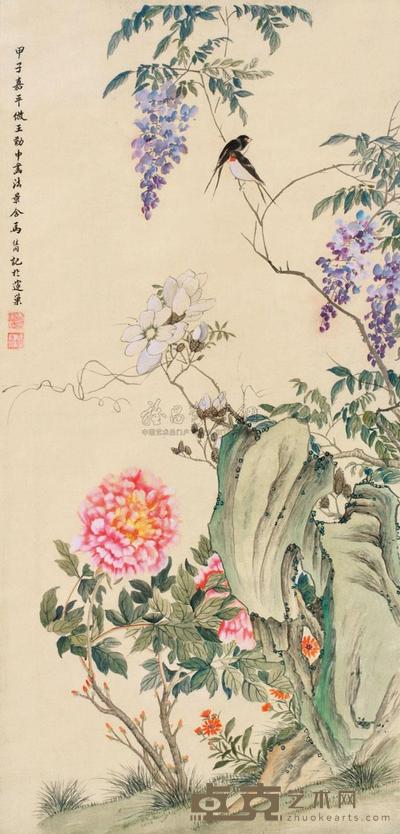 马家桐 花鸟 立轴 96×47