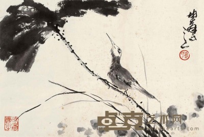 卢坤峰 荷塘小鸟 立轴 35×52cm