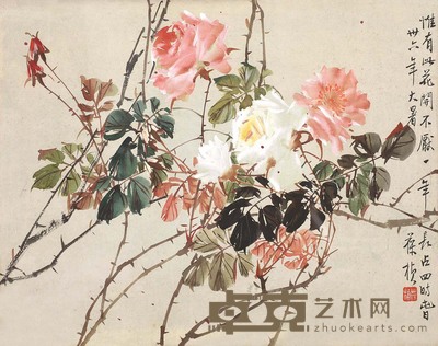 苏葆祯 1947年作 月季花 镜心 36×46cm