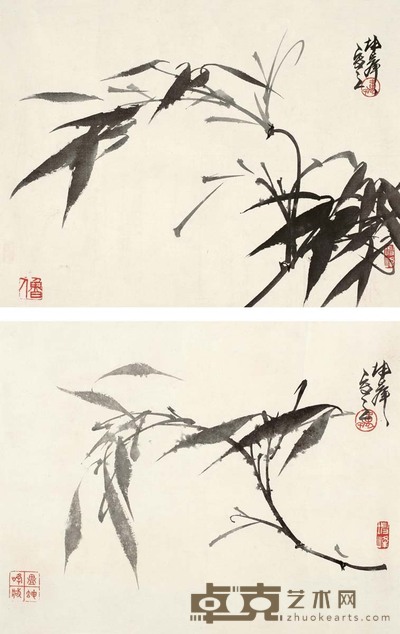 卢坤峰 竹子 （二帧） 镜心 28×36cm；31.5×41.5cm