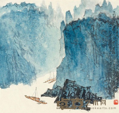 秦岭云 1972年作 蜀江图 镜心 32×34cm