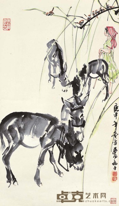 黄胄 1980年作 赶驴图 立轴 69×40cm