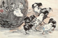 黄胄 群鸡图 镜心