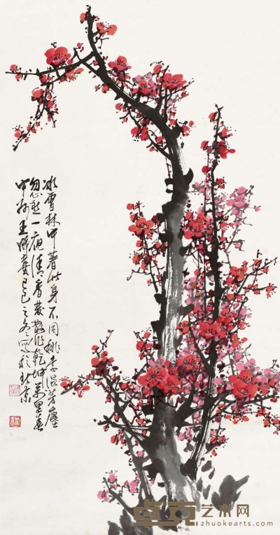 王成喜 1989年作 红梅 立轴 99×51cm