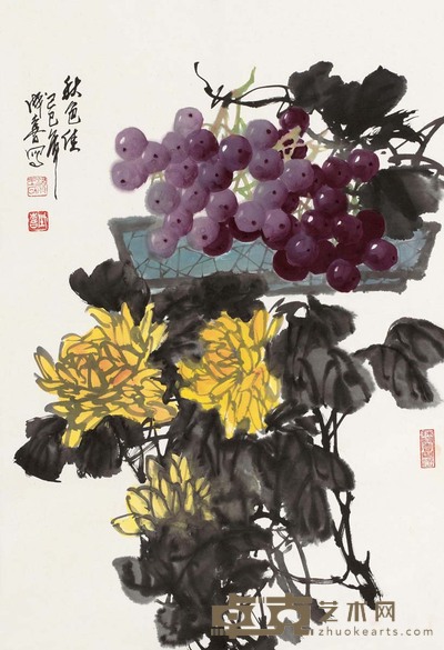 王成喜 1989年作 葡萄 立轴 68×46cm