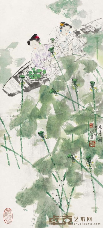 王明明 2002年作 采莲图 镜心 50×23cm