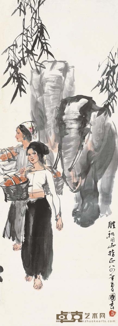 史国良 1984年作 丰收图 立轴 94×34cm