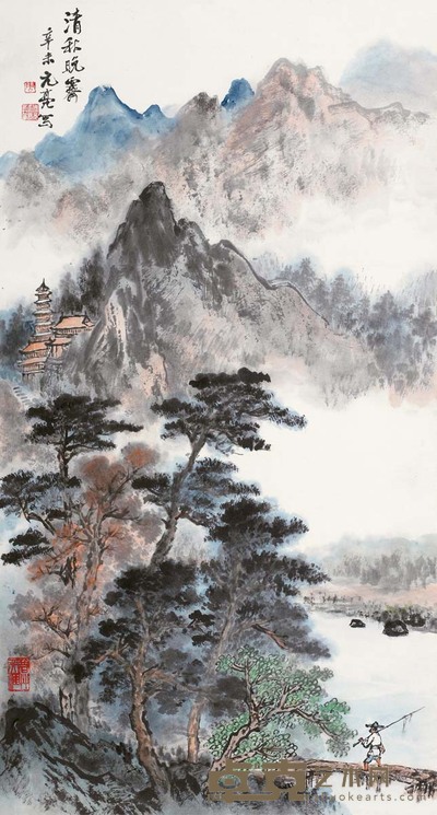 周元亮 1991年作 清秋晚霁 镜心 89×47.5cm