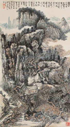 黄秋园 1976年作 溪山落木萧萧 镜心