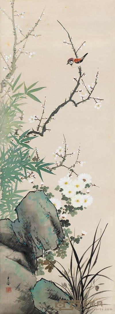 苔径 梅竹小雀 立轴 118×48cm