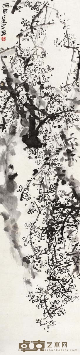 陈子庄 1976年作 墨梅 立轴 114.5×25.5cm
