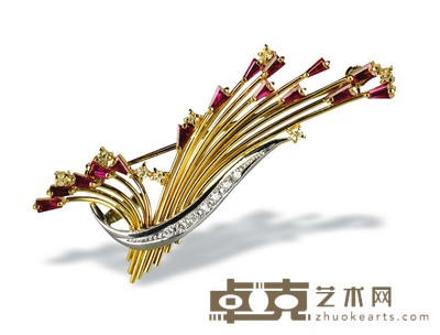 红宝钻石双金胸花——“郁金香花束”