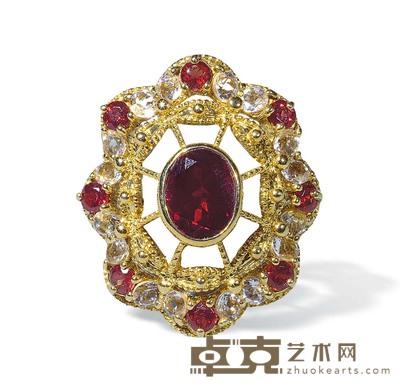 石榴石18K金花伞戒指 